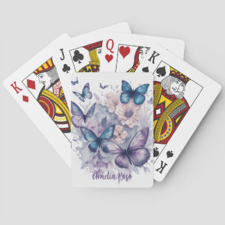 Jeu De Cartes Papillons personnalisés Purple Nom Fille