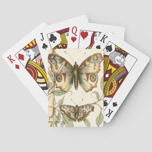 Jeu De Cartes Papillons tandem au-dessus de feuille vert (dos)