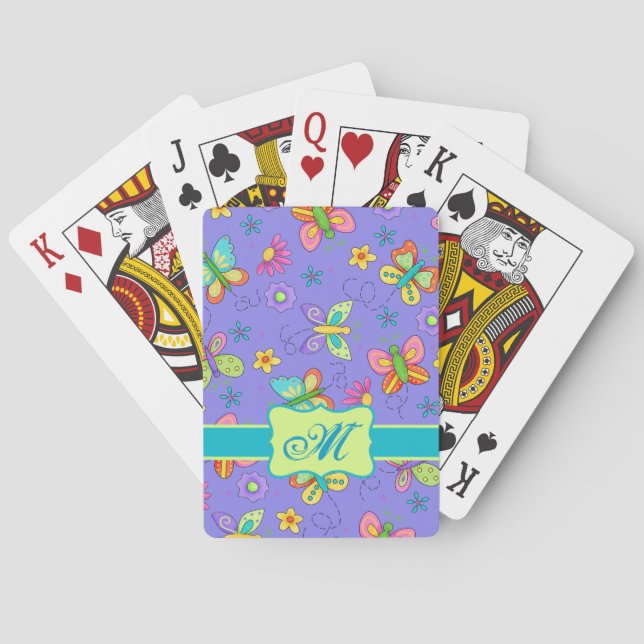Jeu De Cartes Papillons Whimsy modernes sur Monogramme violet (dos)