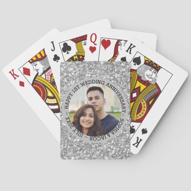 Jeu De Cartes Parties scintillant d'argent 1er anniversaire (dos)