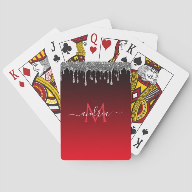 Jeu De Cartes Parties scintillant d'argent goutte glam rouge Mon (dos)