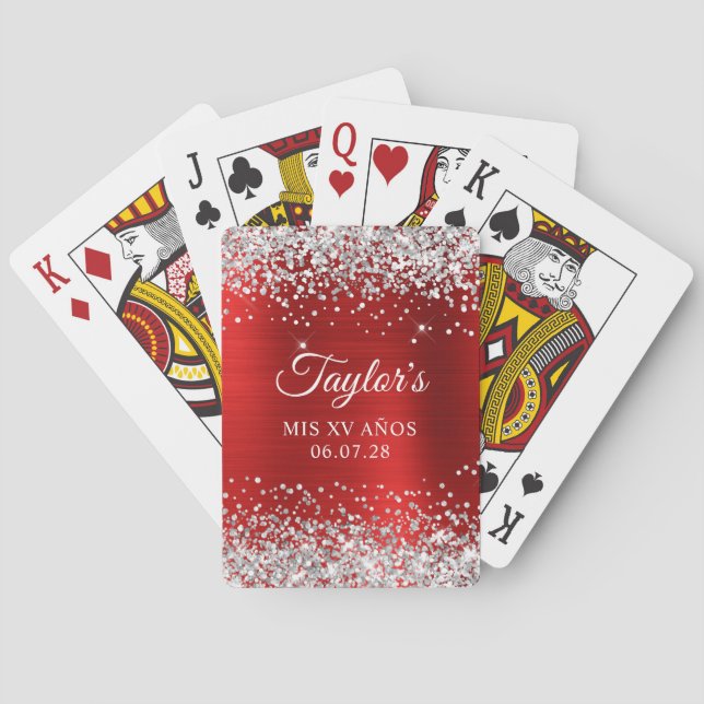 Jeu De Cartes Parties scintillant d'argent Rouge huile Mis XV An (dos)