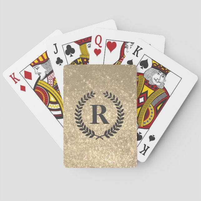 Jeu De Cartes Parties scintillant D'Or Avec Monogramme (dos)