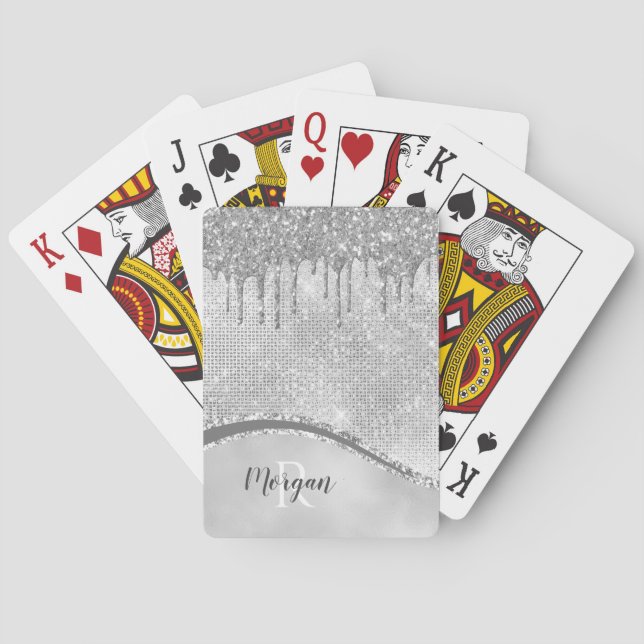 Jeu De Cartes Parties scintillant en argent et étincelle, nom et (dos)