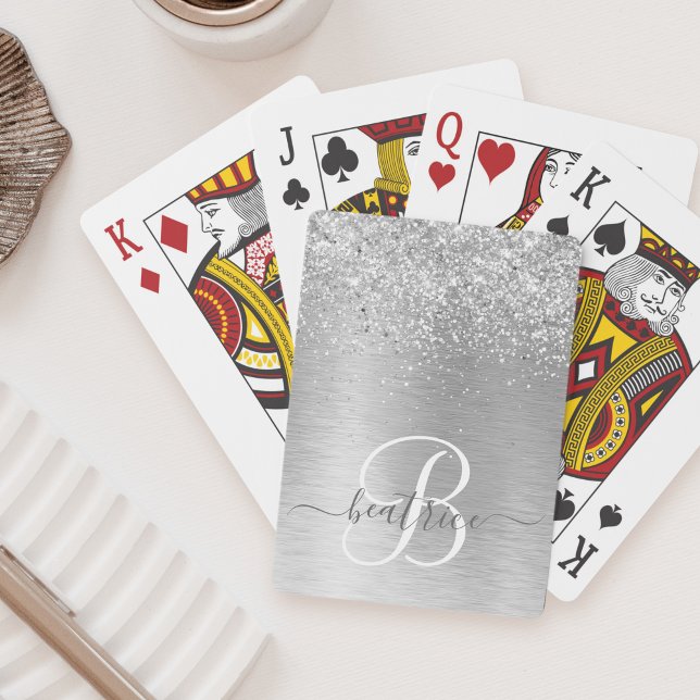 Jeu De Cartes Parties scintillant en métal brossé argenté Nom du (Créateur téléchargé)