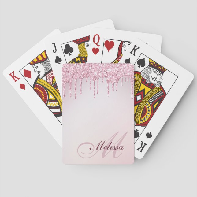 Jeu De Cartes parties scintillant monogramme rose d'or violet (dos)
