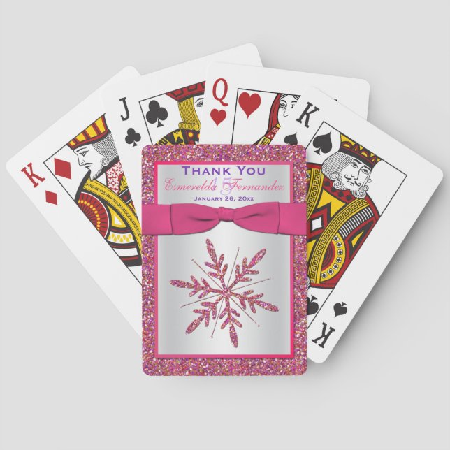 Jeu De Cartes Parties scintillant rose, argenté REGARDER Flocon  (dos)