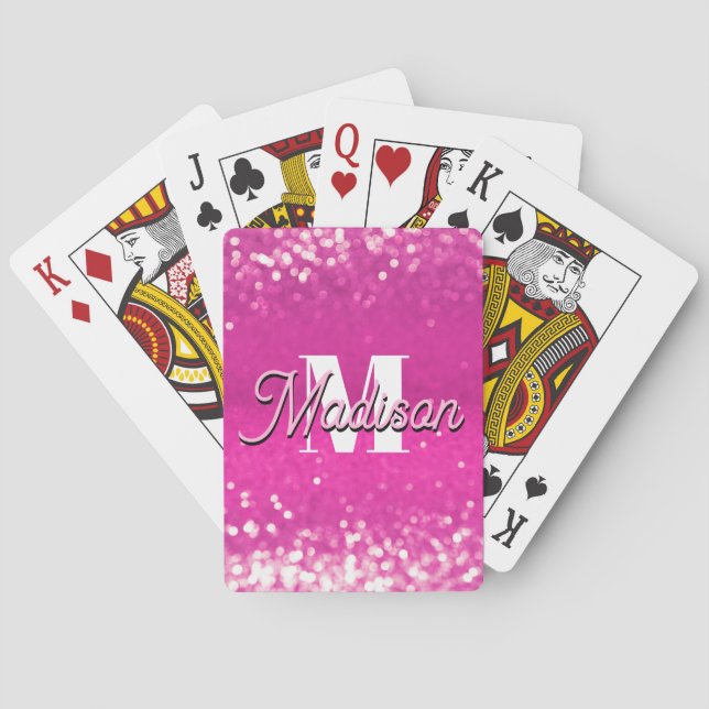 Jeu De Cartes Parties scintillant rose chaud Bokeh Monogramme (dos)
