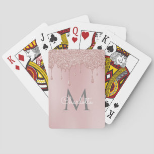 Jeu De Cartes Parties scintillant rose gouttes Monogramme Script