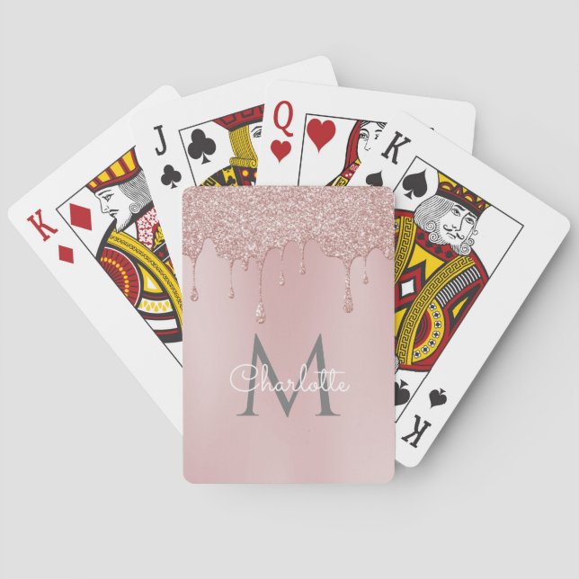 Jeu De Cartes Parties scintillant rose gouttes Monogramme Script (dos)