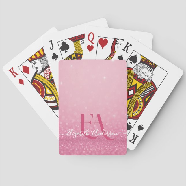 Jeu De Cartes Parties scintillant rose - Nom et initiales person (dos)