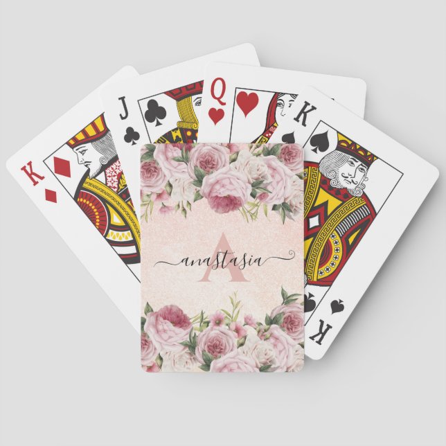 Jeu De Cartes Parties scintillant rose Rose or fleuri (dos)