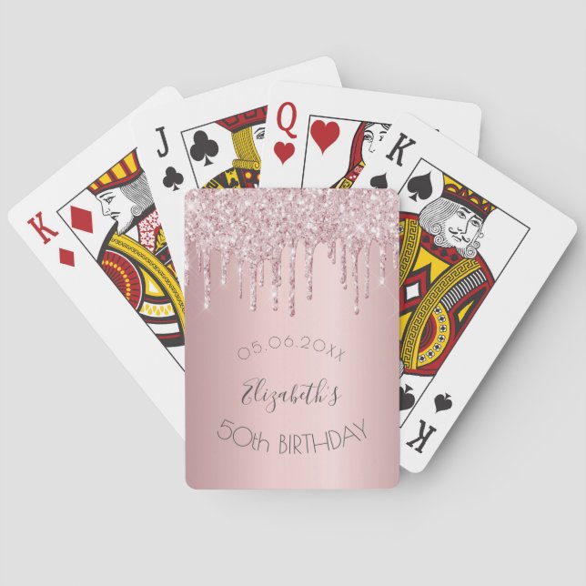 Jeu De Cartes Parties scintillant rose vif de fête d'anniversair (dos)