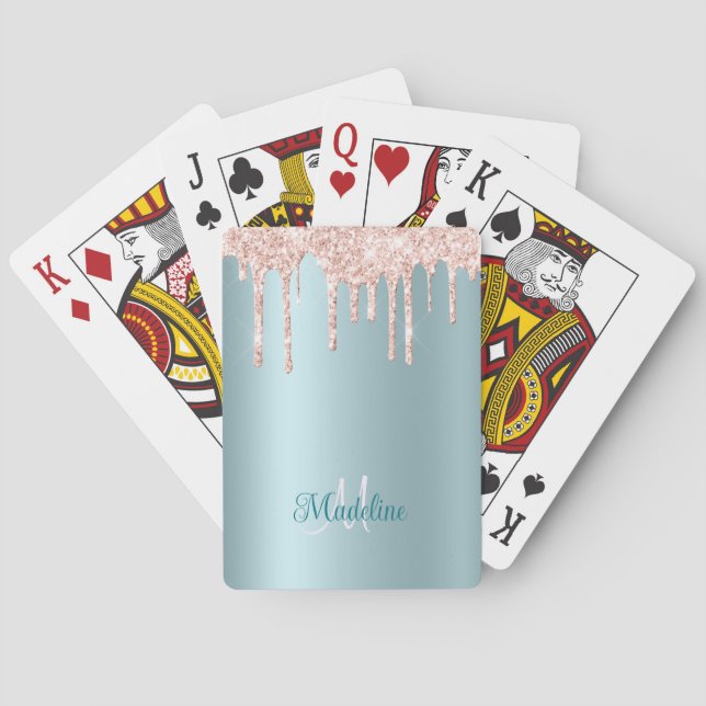 Jeu De Cartes Parties scintillant roses sur Turquoise pâle - Mon (dos)