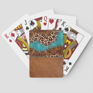 Jeu De Cartes Parties scintillant Turquoise Occidentale Léopard 
