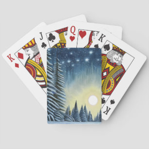Jeu De Cartes Paysage De Neige À feuillage persistant Lune Sous 