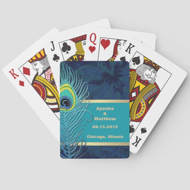 Jeu De Cartes Peacock Feather Design Marine Blue Cadeau (dos)