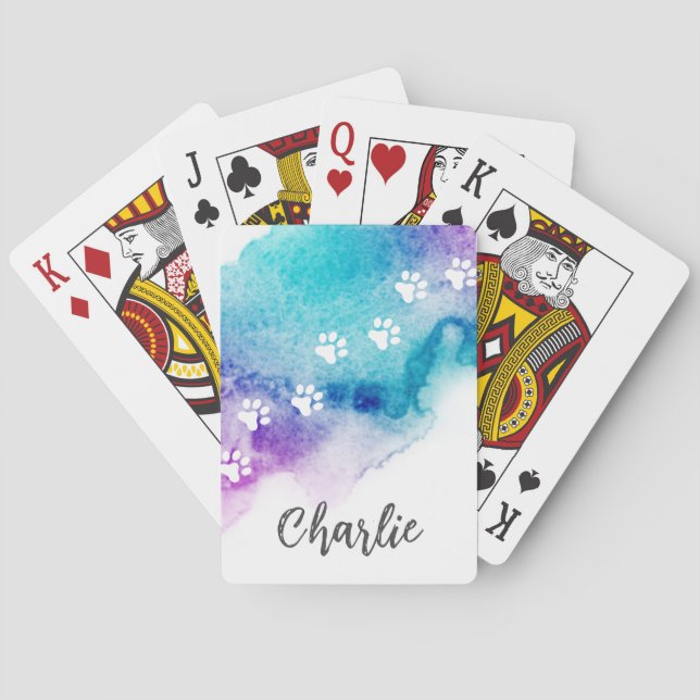 Jeu De Cartes Peinture à l'eau violette Empreinte de patte (dos)