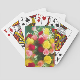 Jeu De Cartes Peinture Bouquet Rose - Jolie Art Fleur Originale