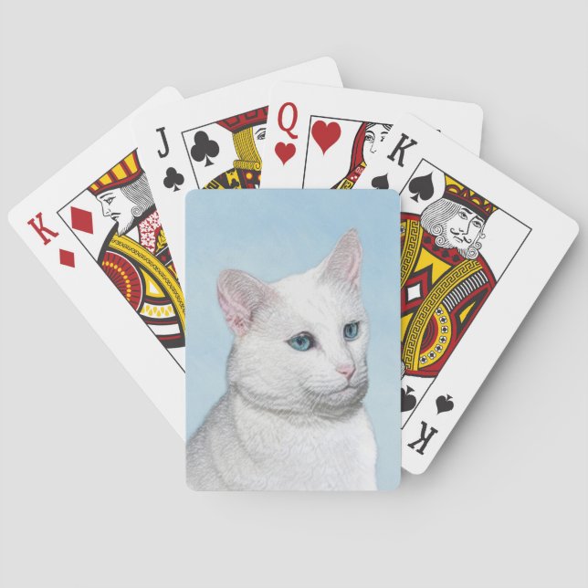 Jeu De Cartes Peinture de chat blanc - Cute Original Cat Art (dos)