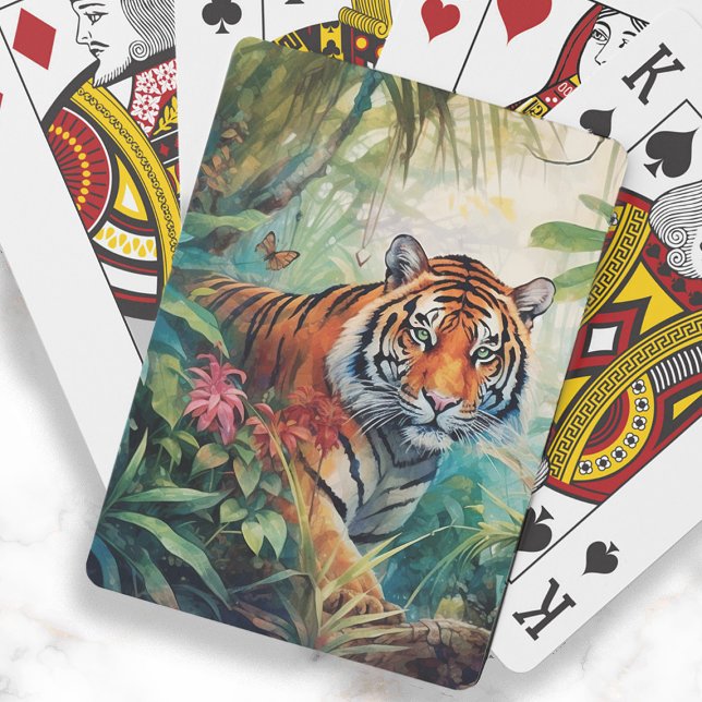 Jeu De Cartes Peinture de la jungle tigre (Tiger in the jungle playing cards.)