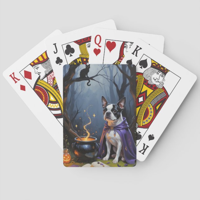 Jeu De Cartes Peinture d'Halloween de Boston Terrier Chien blanc (dos)