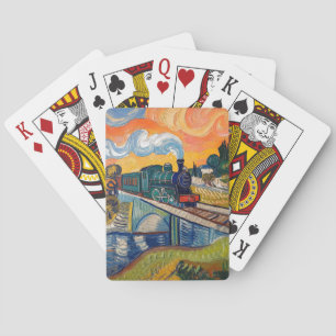 Jeu De Cartes Peinture d'une locomotive à vapeur ancienne traver