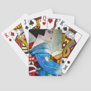 Jeu De Cartes peinture originale d'aquarelle japonaise Geisha