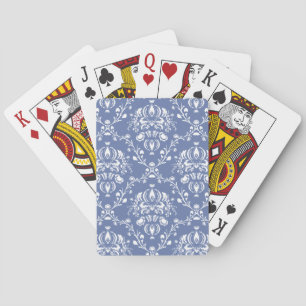 Jeu De Cartes Périwinkle bleu et blanc Damas