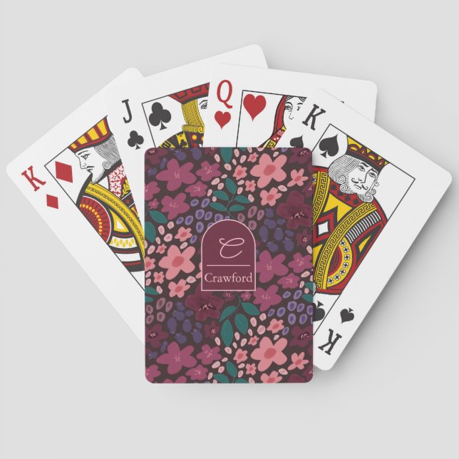 Jeu De Cartes Personalized Monogram Moody Floral Playing Cards (dos)