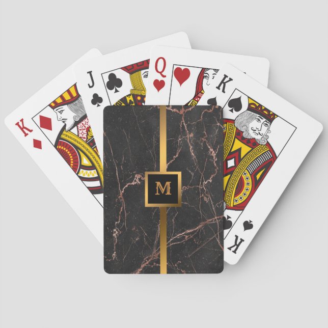Jeu De Cartes Personnaliser de luxe en marbre noir rose (dos)