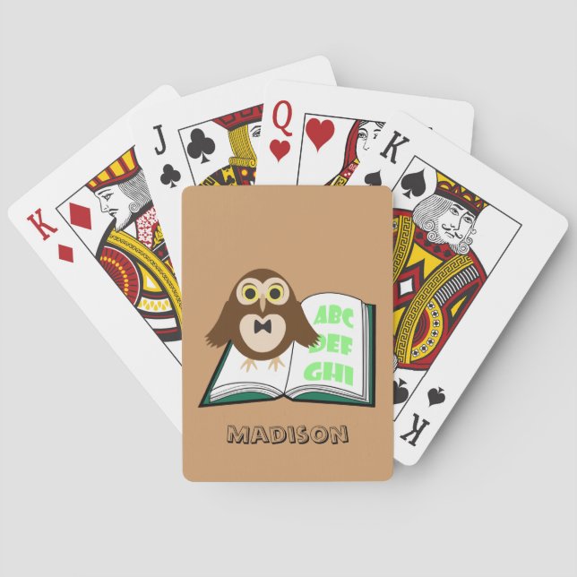 Jeu De Cartes Personnalisez la chouette Cool mignonne avec Alpha (dos)