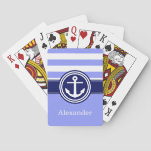 Jeu De Cartes Pervenche Bleu Marine Rayure Nautique Ancre 1ICBR