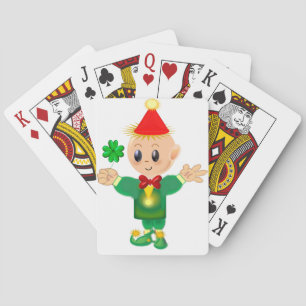 Jeu De Cartes Petit lutin vert mignon avec un trèfle chanceux