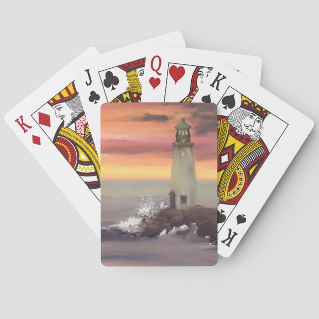 Jeu De Cartes Phare Côtier Avec Ciel Rose Et Orange (dos)