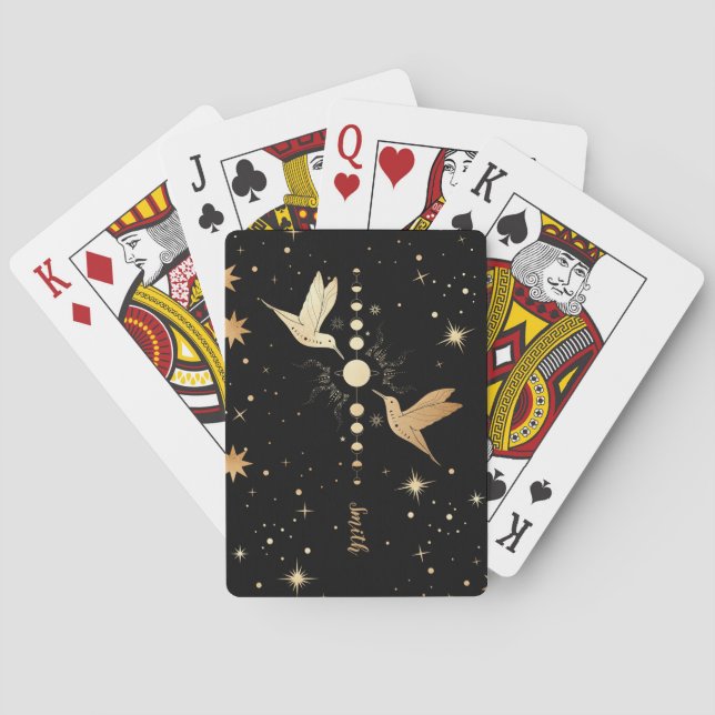 Jeu De Cartes Phases de la lune des colibris noirs célestes Nom (dos)