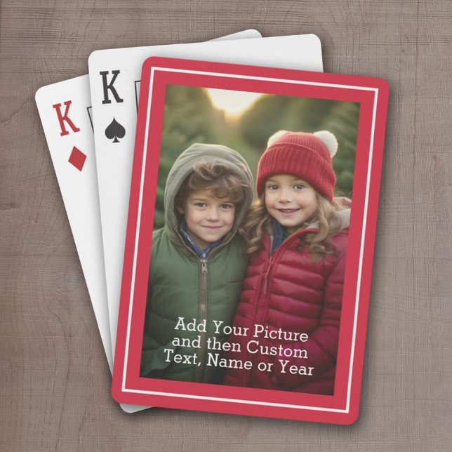 Jeu De Cartes Photo classique et texte avec bordure rouge (Add a Photo and Text to This Classic Set of Custom Playing Cards)