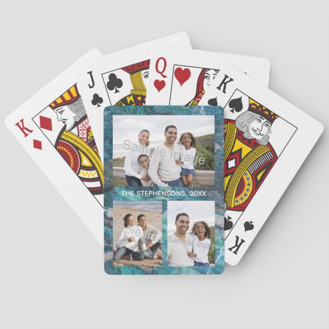Jeu De Cartes Photo Famille/Animaux de compagnie Marbre Turquois (dos)