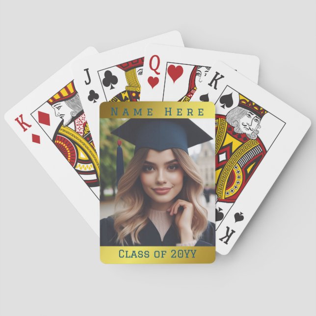 Jeu De Cartes Photo personnalisée Classe Nom Gold Blue (dos)