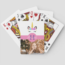 Jeu De Cartes Photo personnalisée Monogramme Unicorne florale
