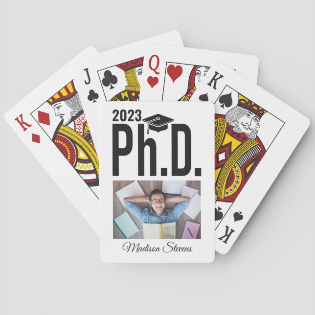 Jeu De Cartes Photo personnalisée, nom et année Ph.D. (dos)