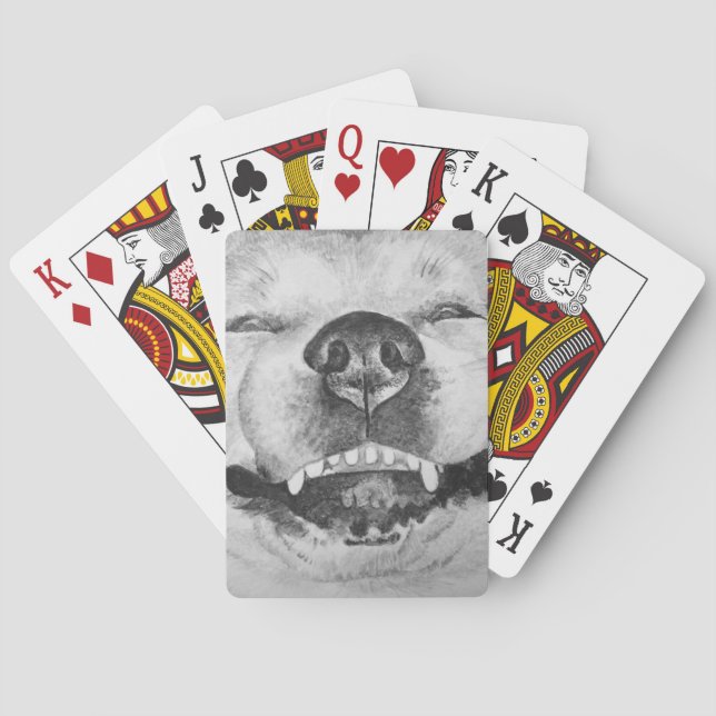 Jeu De Cartes photos de drôle mignon chien souriant akita  (dos)