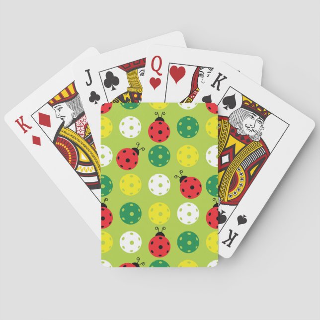 Jeu De Cartes Pickleball ladybugs et picklaballs sur vert frais (dos)