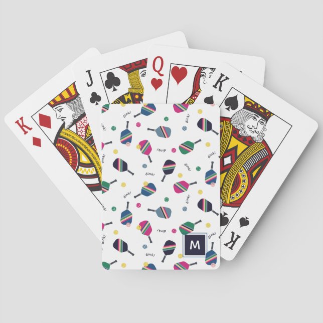 Jeu De Cartes Pickleball Personnalisé Monogramme Bleu Vert Rose (dos)