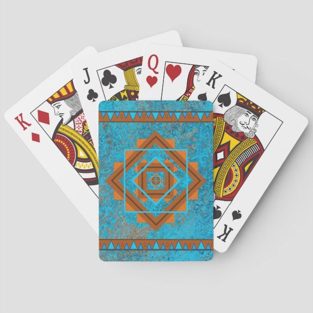 Jeu De Cartes Pics Turquoise géométrique du sud-ouest (dos)