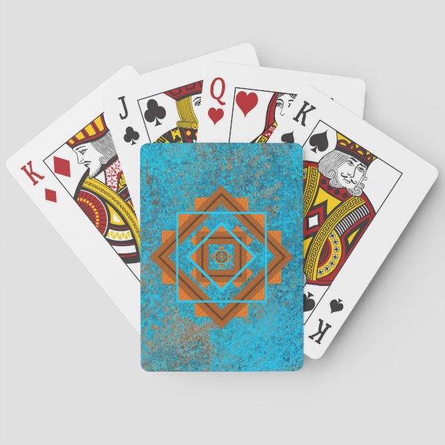 Jeu De Cartes Pics Turquoise géométrique du sud-ouest (dos)
