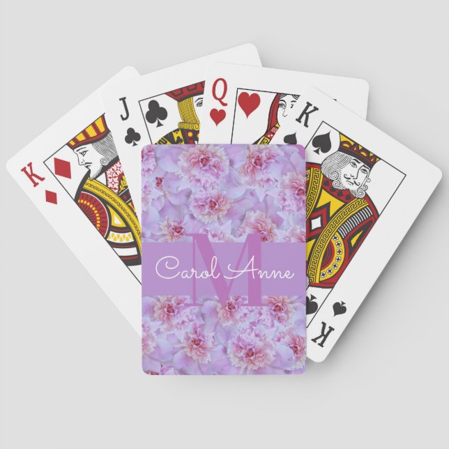 Jeu De Cartes Pies roses Monogramme violet Floral (dos)
