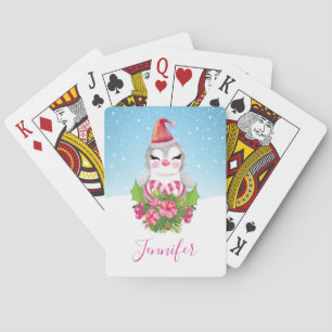 Jeu De Cartes Pingouin de Noël mignon à Santa Hat