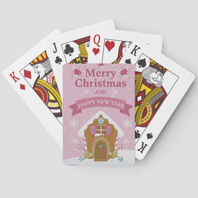 Jeu De Cartes Pink Gingerbread House Merry Christmas Card (dos)