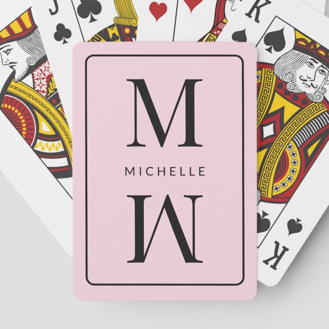 Jeu De Cartes Pink Monogrammed Simple Initiale Nom Moderne Fille (Pink Monogrammed Simple Initial Modern Name Girly Poker Cards)